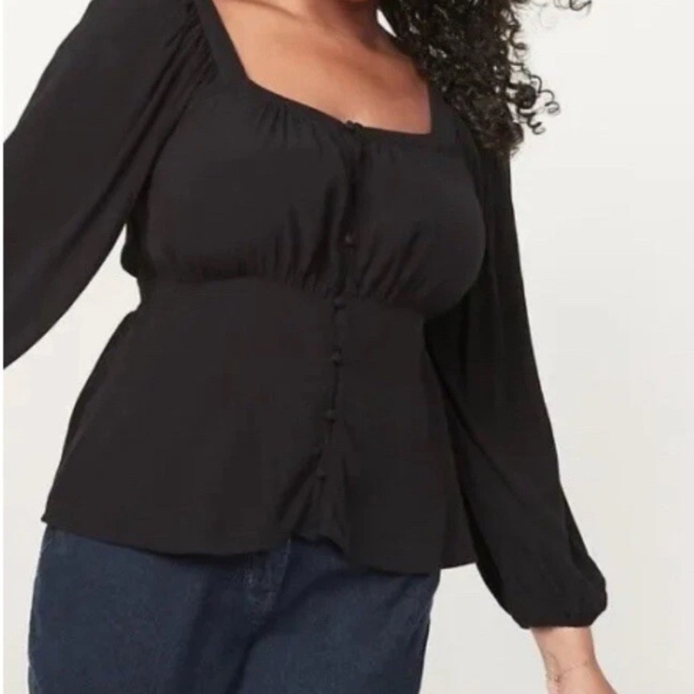 Old Navy-Square-Neck Button-Front Long-Sleeve Blouse-Size:2XP-Color: Black-NEW!!